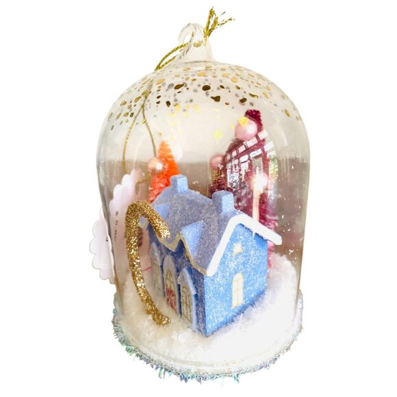 Anthropologie Festive Letter C Snow Globe Ornament Village House and Trees New - Picture 3 of 5